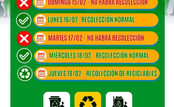 Cronograma especial de recolección de residuos en Malabrigo.